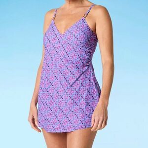 Liz Claiborne Womens Geometric Swim Dress Size 6 Purple